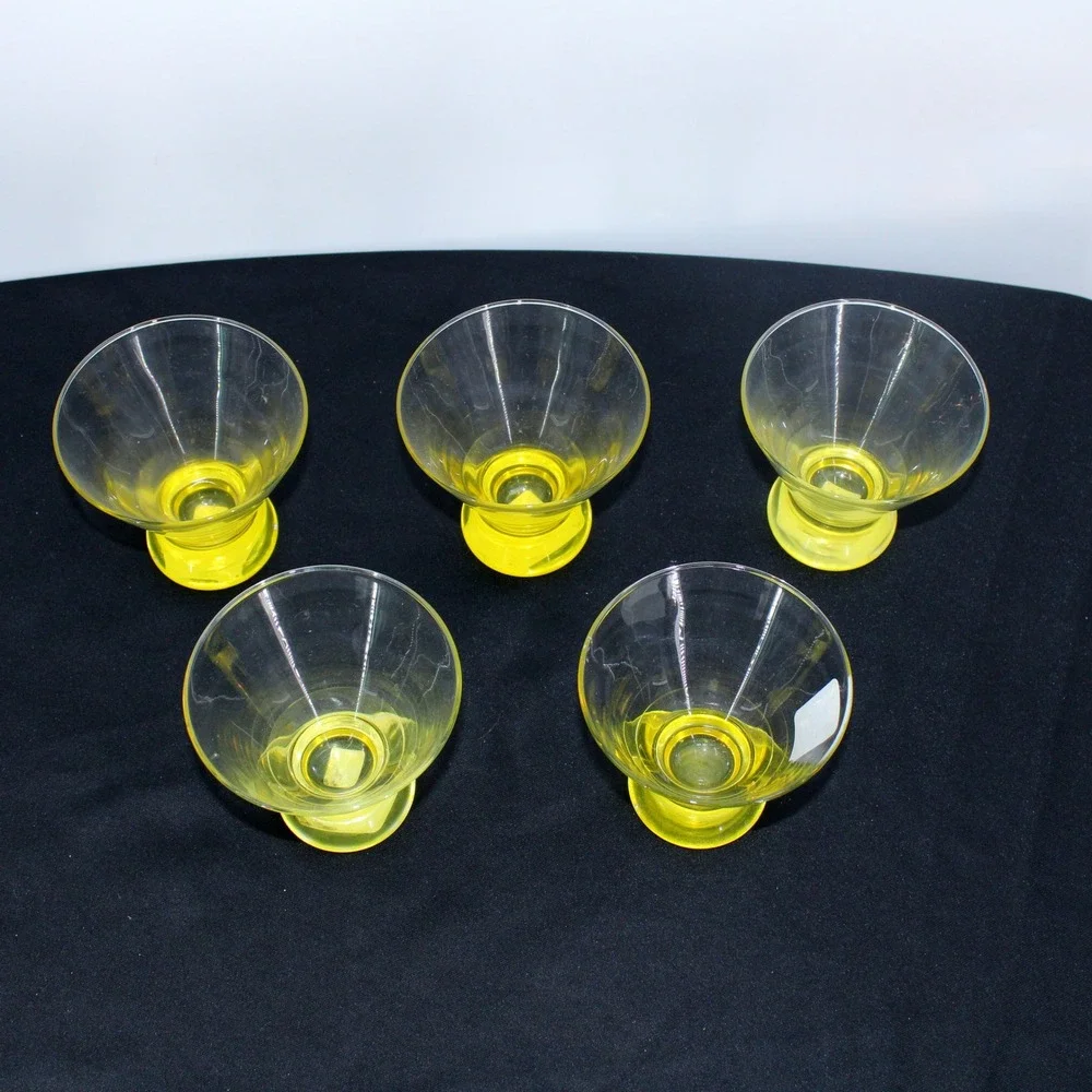 Vtg Set of 5 Yellow Bubble Base Martini Glasses MCM Stemless Barware Cocktail